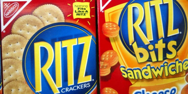 MIAMI - JULY 1: Ritz crackers are displayed on a store shelf July 1, 2003 in Miami, Florida. Kraft Foods Inc., the nations largest food manufacturer and the maker of Nabisco cookies and crackers, plans to examine the nutrition of its products and take steps to fight obesity and promote health. (Photo by Joe Raedle/Getty Images)