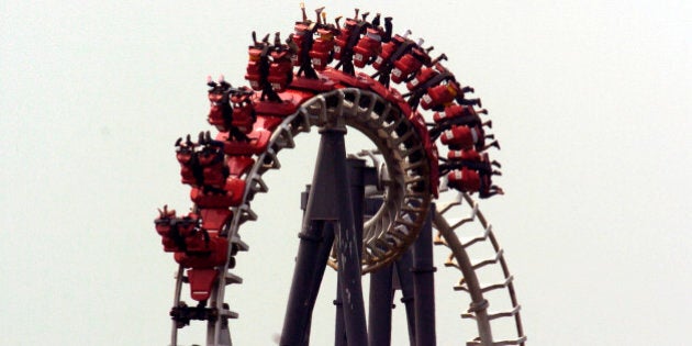 WONDERLAND - 07/21/04 - Top Gun, one of the rides at Canada's Wonderland. Another one of the rides, The Bat, was shut down last night after a mechanical failure stranded its riders. No media permitted into park today, photo shot from parking lot. NO CREDIT PLEASE. (Photo by Tony Bock/Toronto Star via Getty Images)