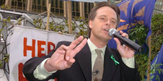 VANCOUVER, CANADA - SEPTEMBER 10: Marc Emery addresses a crowd of four hundred that attended an anti-extradition rally held for him in front of the U.S. Consulate on September 10, 2005 in Vancouver, Canada. Marc Emery, leader of the British Columbia Marijuana Party, is facing extradition to the U.S.A for selling marijuana seeds on the internet. Emery attended one of many Free Marc Emery pot rallies across Canada, America and around the world. (Photo by Don MacKinnon/Getty Images)