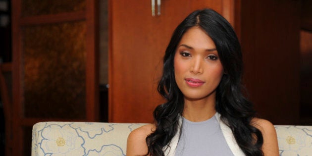 WASHINGTON, DC - JUNE 4: Fashion model Geena Rocero reveals her Marriott International #LoveTravels building wrap in Washington, DC at the Renaissance Dupont on June 4, 2014. (Photo by Larry French/Getty Images for Getty Images for Marriott International)