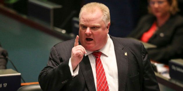 TORONTO, ON - NOVEMBER 18: The Last speaker Mayor Rob Ford wags his finger at the councillors warning them before the vote is called as council debates the motion to limit the Mayors office budget. Toronto, November 18, 2013. (David Cooper/Toronto Star via Getty Images)