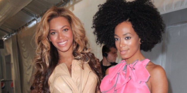 NEW YORK, NY - SEPTEMBER 13: Beyonce Knowles and Solange Knowles are seen around Lincoln Center during Spring 2012 Mercedes-Benz Fashion Week on September 13, 2011 in New York City. (Photo by John Parra/WireImage)