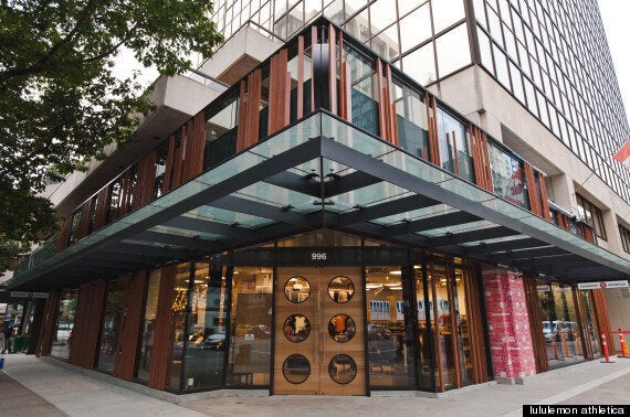 Lululemon Athletica's logo is seen on the outside of their new flagship  store on Robson Street during it's grand opening in downtown Vancouver,  B.C., on Thursday August 21, 2014. Lululemon Atheltica Inc.