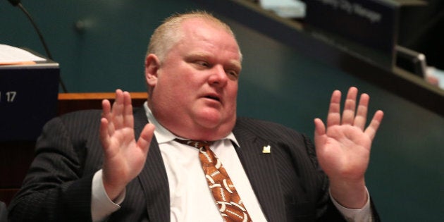 TORONTO, ON- NOVEMBER 14 - Toronto Mayor Rob Ford speaks to the speaker in council City Hall in Toronto. November 14, 2013. (Steve Russell/Toronto Star via Getty Images)