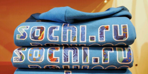 SOCHI , RUSSIA - APRIL 17: A general view of merchandise on display for the 2014 Winter Olympics on April 17, 2013 in Sochi, Russia. (Photo by Xavier Laine/Getty Images)