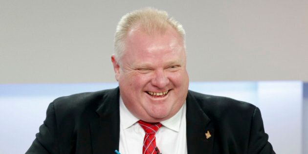 TORONTO, ON - MARCH 26: Mayor Rob Ford had a laugh during the City TV mayoral debate in Toronto. March 26, 2014. (Lucas Oleniuk/Toronto Star via Getty Images)
