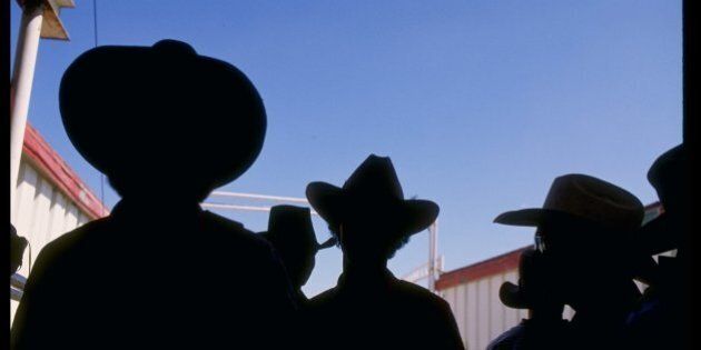 1989: General view of cowboys during the Calgary Stampede in Calgary, Canada. Mandatory Credit: Mike Powell /Allsport