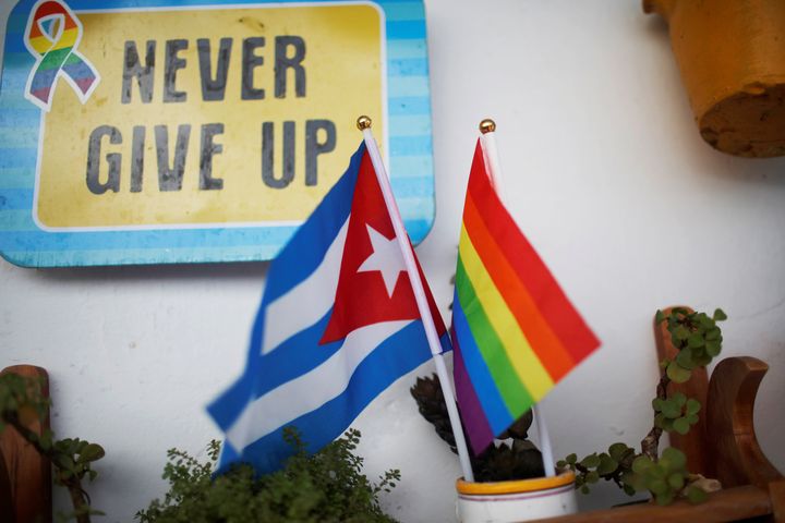 A Cuban flag and a Pride flag seen together in Cuba in August, 2018.