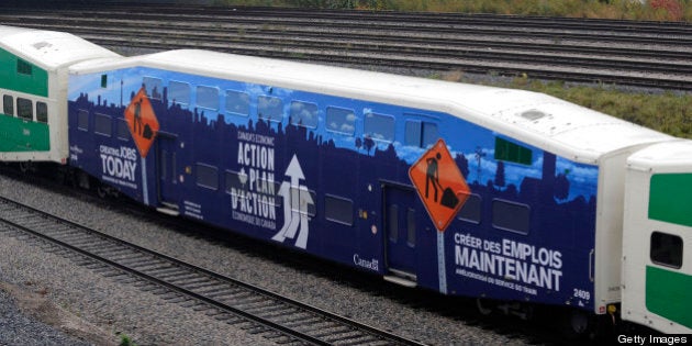 According to a Liberal insider the Conservative government has used federal tax dollars to advertise their economic action plan. A GO train adorned with Conservative advertising pulled into Toronto's Union Station Wednesday afternoon. (Photo by Lucas Oleniuk/Toronto Star via Getty Images)