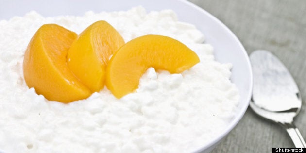 cottage cheese and peaches in a ...