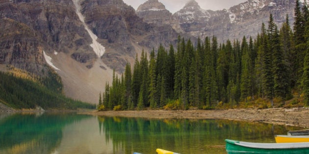 colourful canoes by the...