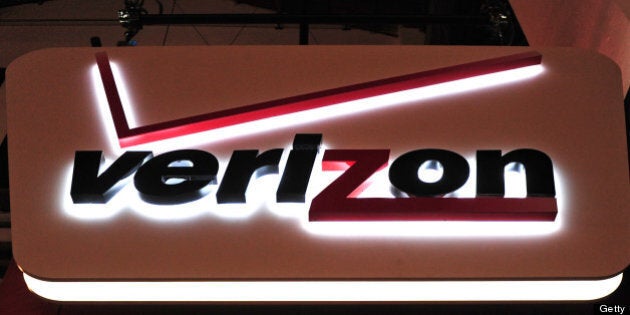 A Verizon Communications Inc. logo is seen on display at the Mobile World Congress in Barcelona, Spain, on Thursday, Feb. 17, 2011. The Mobile World Congress takes place at Fira de Barcelona conference center Feb. 14-17. Photographer: Denis Doyle/Bloomberg via Getty Images