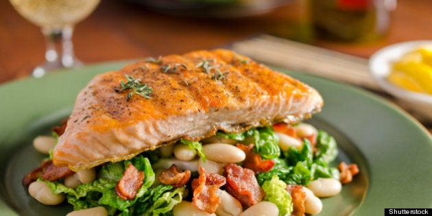 grilled salmon with white beans ...