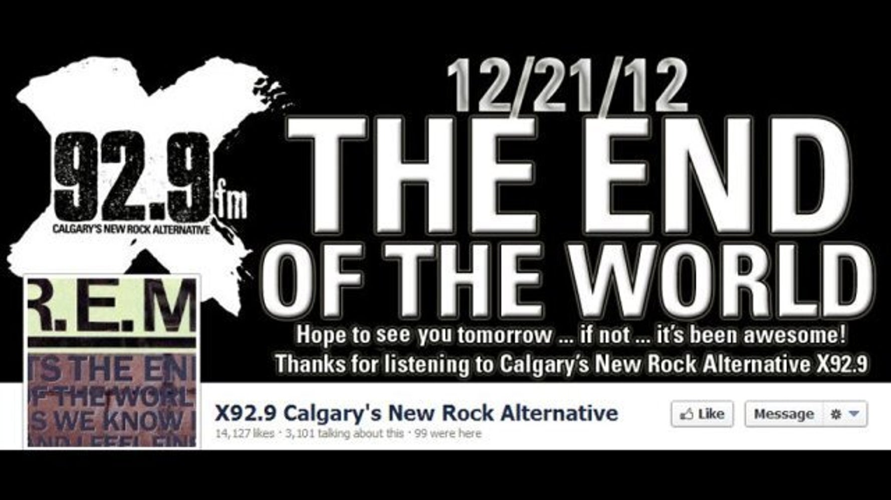 Calgary Radio Station X92.9 Plays 'It's The End Of The World' By R.E.M