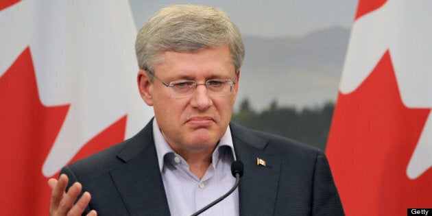 ENNISKILLEN, NORTHERN IRELAND - JUNE 18: Canada's Prime Minister Stephen Harper speaks during a press conference on the second day of the G8 summit venue of Lough Erne on June 18, 2013 in Enniskillen, Northern Ireland. The two day G8 summit, hosted by UK Prime Minister David Cameron, is being held in Northern Ireland for the first time. Leaders from the G8 nations have gathered to discuss numerous topics with the situation in Syria expected to dominate the talks. (Photo by Ben Stansall - WPA Pool /Getty Images)