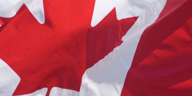 Canadian Flag, hanging from Building, Full Frame