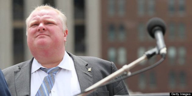 TORONTO, ON - MAY 17: Toronto Mayor Rob Ford, at the PFLAG flag raising. The Mayor faces allegations that their is a video which he reportedly appears to be smoking crack cocaine at City Hall. (Steve Russell/Toronto Star via Getty Images)