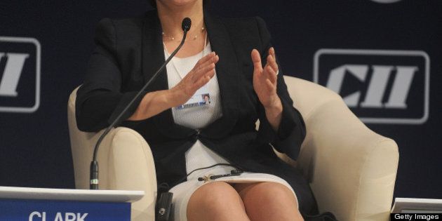 Christy Clark, Premier of British Columbia, Canada, speaks during the World Economic Forum - India Economic Summit in Mumbai on November 14, 2011. More than 800 participants from 40 countries are taking part in the annual two-day India Economic Summit, which is making its debut in Mumbai having previously been held in the capital New Delhi. Delegates will focus on how to combine economic growth with essential social development. AFP PHOTO/ Punit PARANJPE (Photo credit should read PUNIT PARANJPE/AFP/Getty Images)