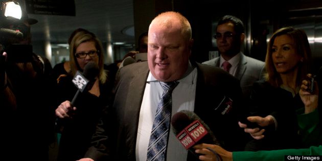 TORONTO, ON - MAY 28: Toronto Mayor Rob Ford arrived at City Hall Tuesday morning. Mayor Rob Ford faced reporters Monday after his press secretary, George Christopoulos, and deputy press secretary, Isaac Ransom, resigned amid a crack video scandal gripping Ford's office. On Tuesday morning Toronto Mayor Rob Ford was questioned whether or not his staffers attempted to obtain the video that allegedly shows him smoking crack. (Lucas Oleniuk/Toronto Star via Getty Images)