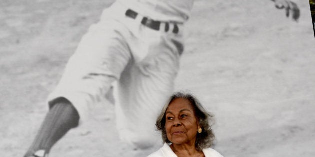 LOS ANGELES, CA - APRIL 09: Rachel Robinson, Jackie Robinson's widow arrives at the premiere of Warner Bros. Pictures' and Legendary Pictures' '42' at the Chinese Theatre on April 9, 2013 in Los Angeles, California. (Photo by Kevin Winter/Getty Images)