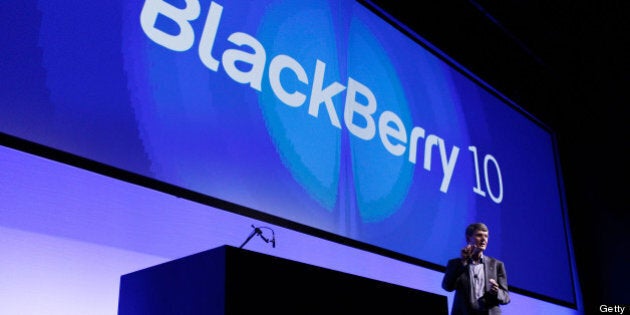 Thorsten Heins, chief executive officer of BlackBerry, speaks during the launch of the BlackBerry Z10 smartphone in Sydney, Australia, on Monday, March 18, 2013. BlackBerry, the Canadian smartphone maker that rolled out a new lineup in January, said on March 13 one of its 'established partners' is buying 1 million BlackBerry 10s, the biggest order in the company's history. Photographer: Brendon Thorne/Bloomberg via Getty Images