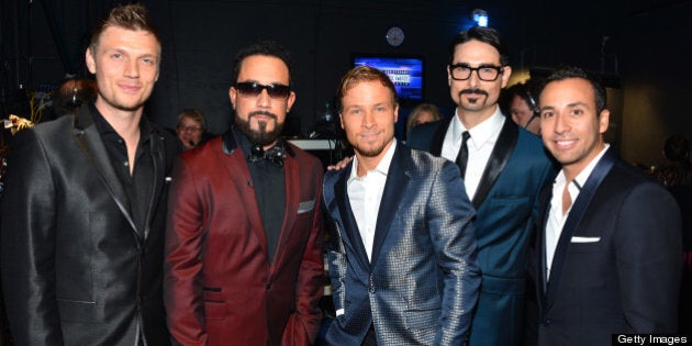 LOS ANGELES, CA - NOVEMBER 18: (L-R) Singers Nick Carter, A.J. McLean, Brian Littrell, Kevin Richardson, and Howie Dorough of Backstreet Boys at the 40th American Music Awards held at Nokia Theatre L.A. Live on November 18, 2012 in Los Angeles, California. (Photo by Frazer Harrison/AMA2012/Getty Images for AMA)