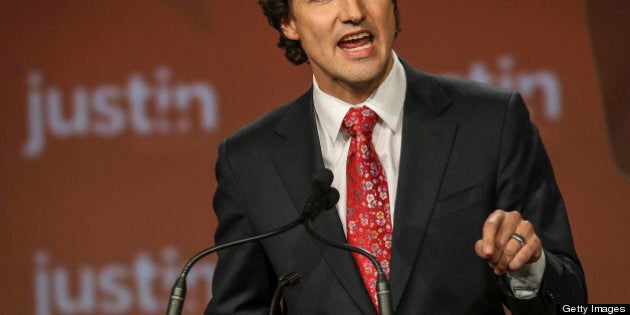 TORONTO, ON - APRIL 6: Justin Trudeau addresses the crowd at the federal Liberal showcase at the Metro Toronto Convention Centre. (David Cooper/Toronto Star via Getty Images)