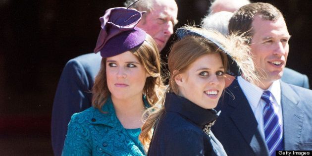 LONDON, UNITED KINGDOM - JUNE 04: Princess Eugenie (L) and Princess Beatrice attends a service to mark the 60th anniversary of the Queen's Coronation at Westminster Abbey on June 4, 2013 in London, England. (Photo by Samir Hussein/WireImage)
