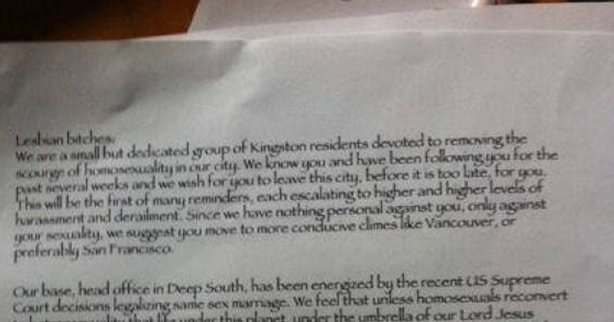 Anti Gay Letters In Kingston Prompt Widespread Outcry Huffpost News 3445