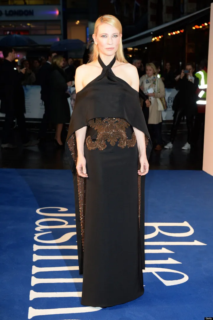 Is it a cape or a dress? Cate Blanchett makes an odd fashion choice for  West End prem of Blue Jasmine, London Evening Standard