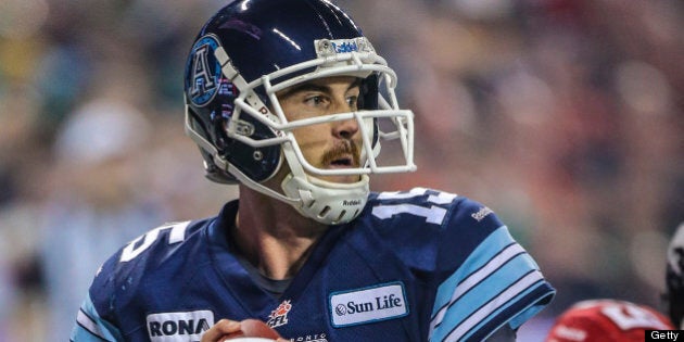 TORONTO, ON - NOVEMBER 25: Argos QB Ricky Ray passes during the game as the Toronto Argonauts win the 100th Grey Cup 35-22 over the Calgary Stampeders at The Rogers Centre November 25 2012 DAVID COOPER/TORONTO STAR (David Cooper/Toronto Star via Getty Images)