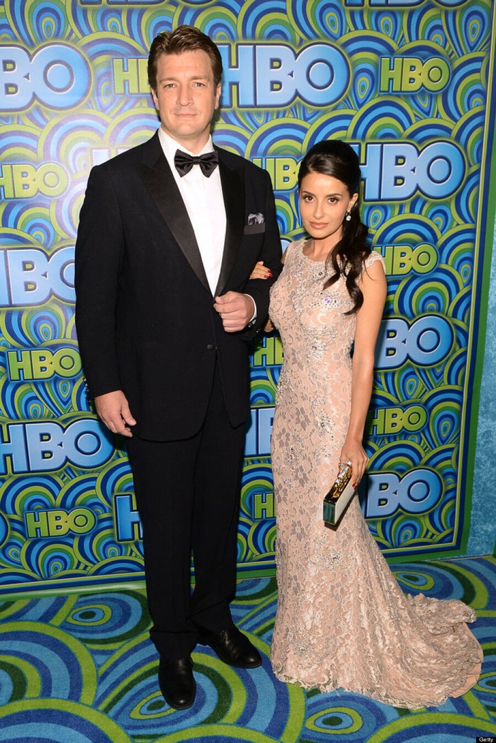 Nathan Fillion Emmys 2013 'Castle' Star Gets Cozy On Red Carpet With Girlfriend Mikaela Hoover