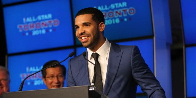 TORONTO, CANADA - SEPTEMBER 30: Rapper Drake addresses the media as it was announced the Toronto Raptors will host NBA All-Star 2016 announced during todays press conference at the Air Canada Centre on September 30 , 2013 in Toronto, Ontario, Canada. NOTE TO USER: User expressly acknowledges and agrees that, by downloading and or using this Photograph, user is consenting to the terms and conditions of the Getty Images License Agreement. Mandatory Copyright Notice: Copyright 2013 NBAE (Photo by Dave Sandford/NBAE via Getty Images)