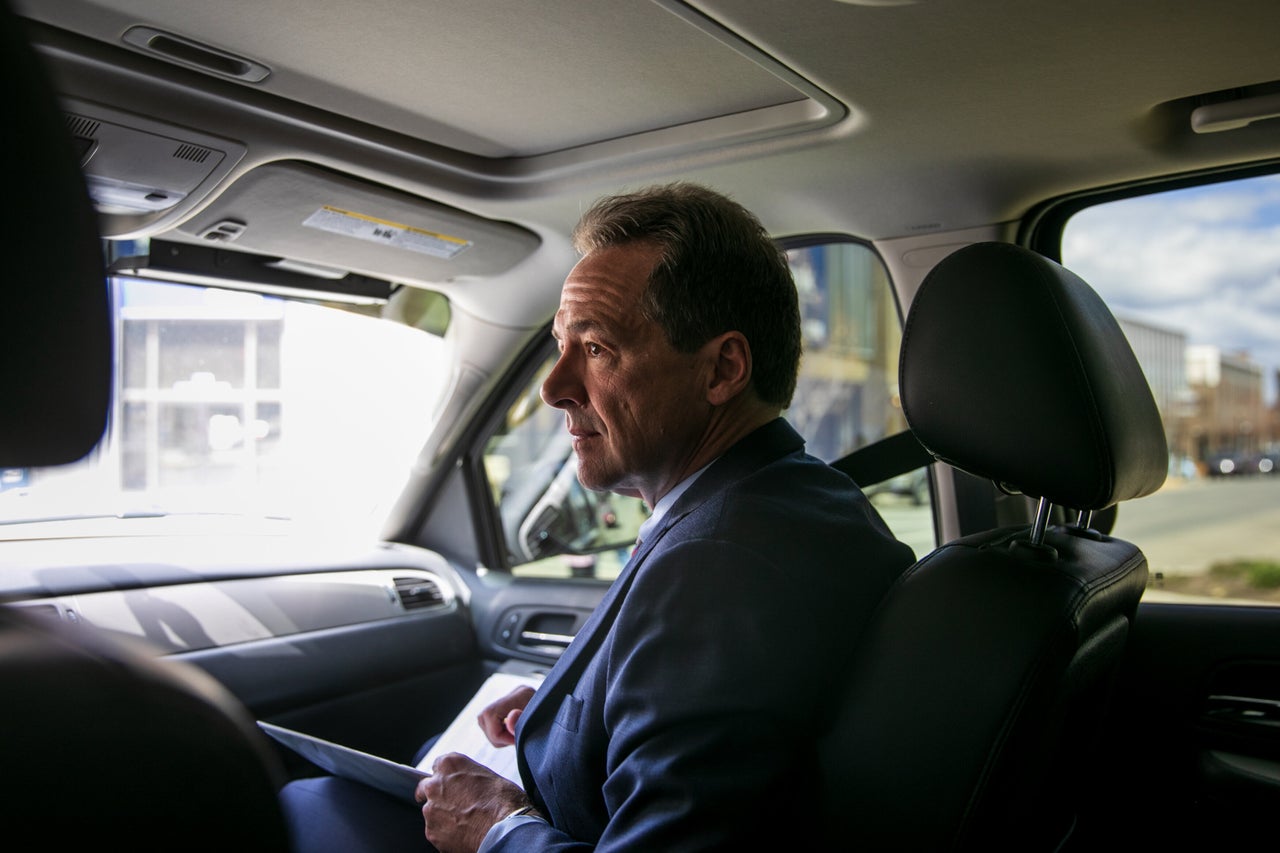 Bullock on his way to his campaign committee office in Helena.