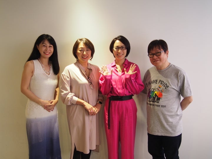 <em>登壇者は声優・マルチクリエイターの三ツ矢雄二さん、タレントの一ノ瀬文香さん、Allies Connect代表の東由紀さん。モデレーターは「一般社団法人Marriage For All Japan – 結婚の自由をすべての人に」代表理事で弁護士の寺原真希子さんがつとめた。</em>
