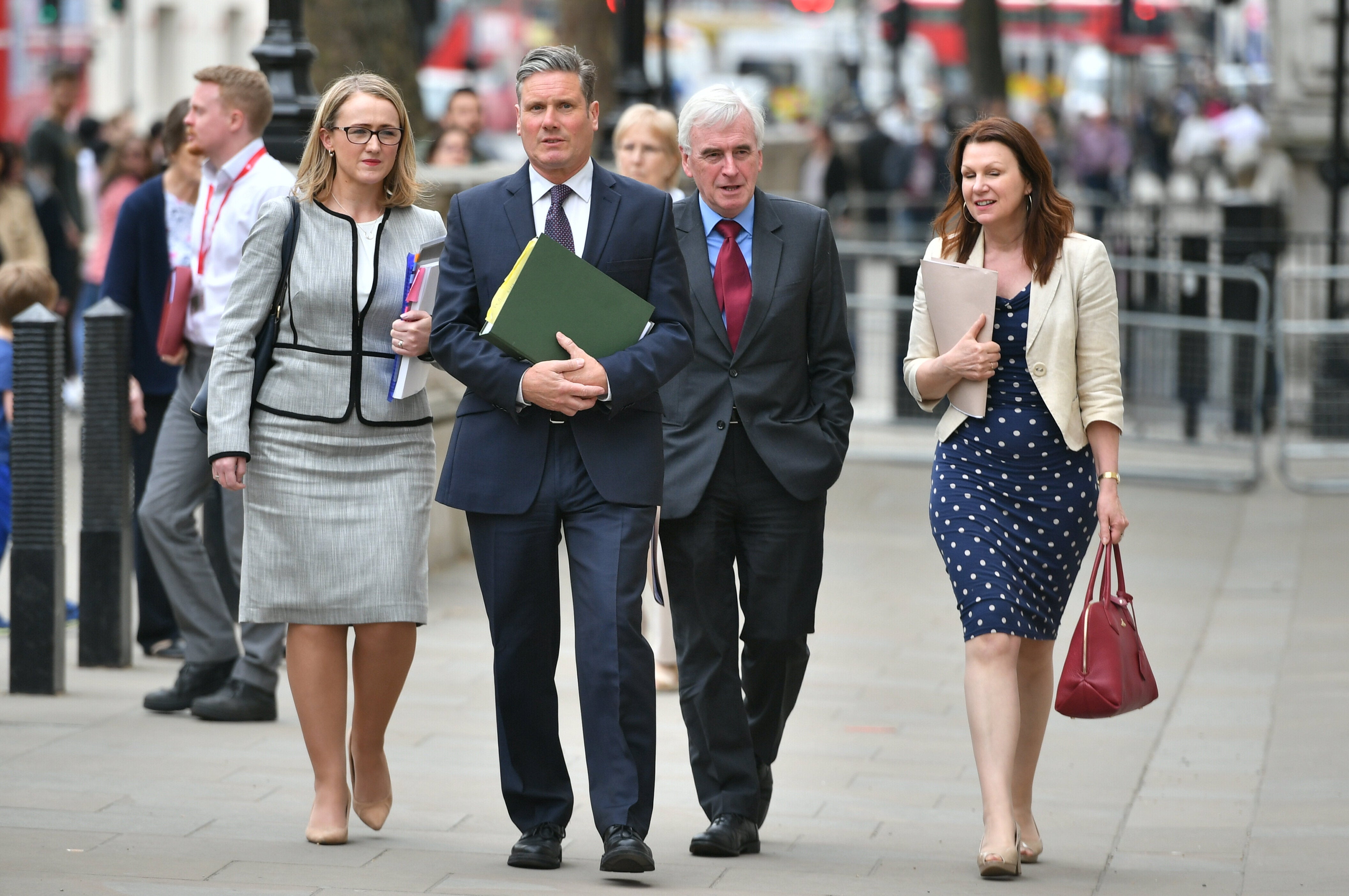 Labour's negotiating team, from left to right: Rebecca Long-Bailey, Sir Keir, shadow chancellor John McDonnell and shadow environment secretary Sue Hayman (Picture: PA)