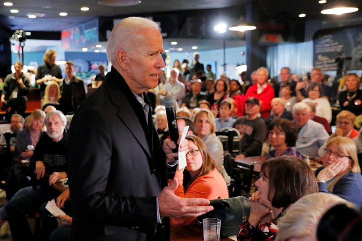Former Vice President Joe Biden addresses prospective supporters in Hampton, New Hampshire, on Monday.