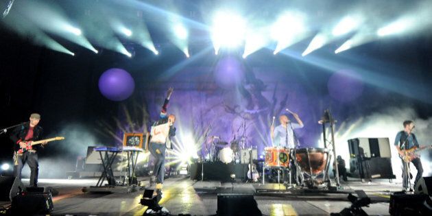 PEMBERTON, CANADA - JULY 27: Coldplay performs on day three of the 2008 Pemberton Music Festival on July 27, 2008 in Pemberton, British Columbia, Canada. (Photo by C Flanigan/WireImage)