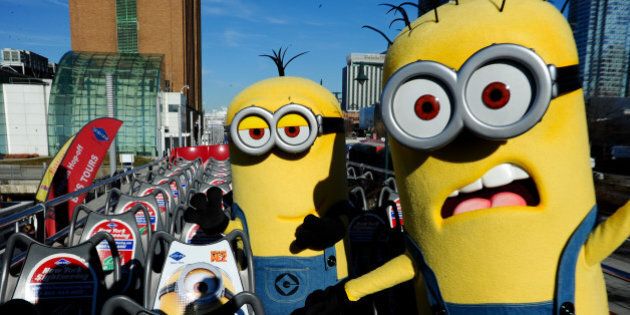 NEW YORK, NY - NOVEMBER 25: Minions from the film 'Despicable Me 2' attend the Gray Line New York's Ride Of Fame Honors 'Despicable Me 2' at Pier 78 on November 25, 2013 in New York City. (Photo by Rommel Demano/Getty Images)