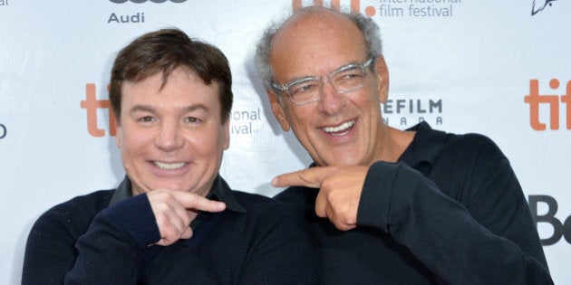 TORONTO, ON - SEPTEMBER 07: Director Mike Myers (L) and documentary subject Shep Gordon attend the 'Supermensch: The Legend Of Shep Gordon' premiere during the 2013 Toronto International Film Festival at Princess of Wales Theatre on September 7, 2013 in Toronto, Canada. (Photo by Alberto E. Rodriguez/Getty Images)