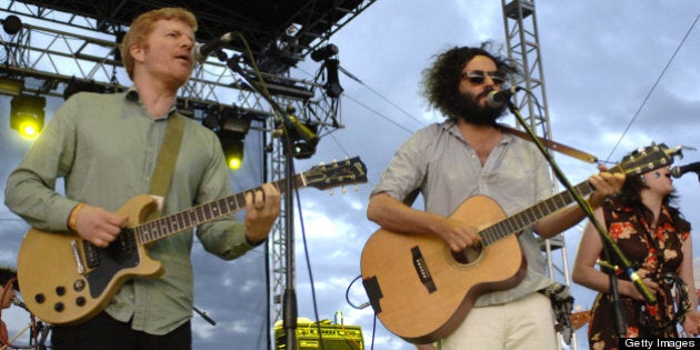 GEORGE, WA - MAY 31: Carl Newman (L) and Dan Bejar of The New Pornographers perform as part of the Sasquatch Music Festival at the Gorge Amphitheatre on May 31, 2010 in George, Washington. (Photo by Tim Mosenfelder/Getty Images)