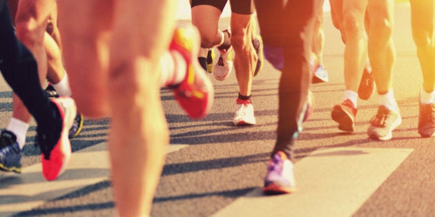 marathon runners on the street