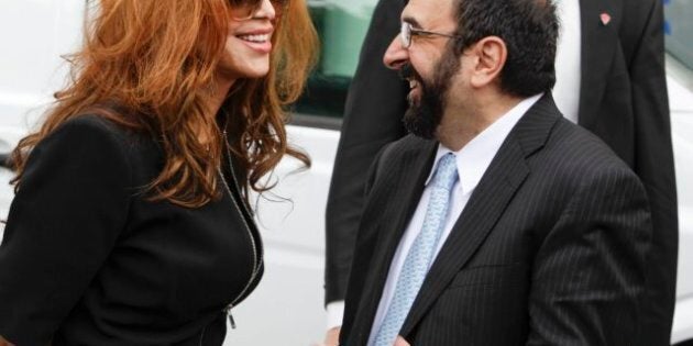 US anti-Islam activists Pamela Geller (L) and Robert Spencer chat ahead of an anti-Islam demonstration...