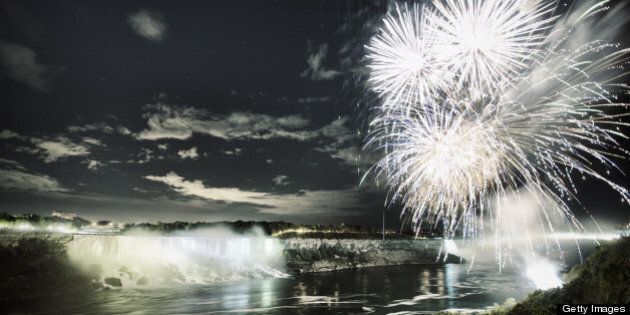 Fireworks over Niagara Falls on Victoria Day