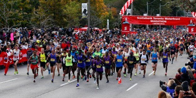 TORONTO, ON - October 18, 2015 - The top runners leave the start line during the Toronto Waterfront Marathon in Toronto, Ontario, October 18, 2015 Todd Korol/Toronto Star (Todd Korol/Toronto Star via Getty Images)