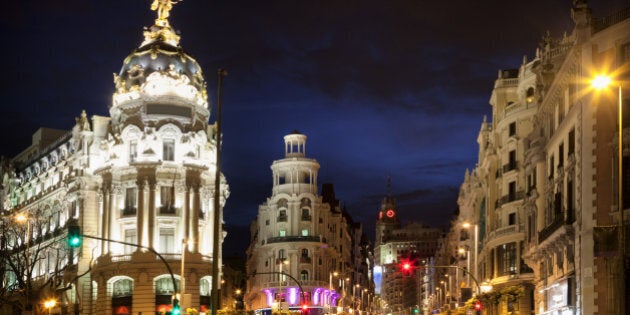 Light trails of traffic on the famous Gran Via.