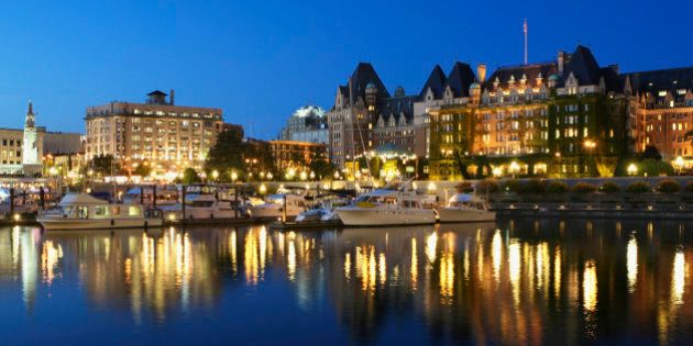 Canada, British Columbia, Victoria, waterfront on Inner Harbour, night