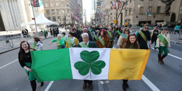 NEW YORK, NY - MARCH 17: Participants march in the 255th annual St. Patricks Day Parade along Fifth Avenue in New York City on March 17, 2016 in New York City. (Photo by Jemal Countess/Getty Images)