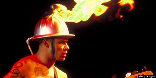 Flea of the Red Hot Chili Peppers at the Waterloo in Stanhope, New Jersey (Photo by Steve Eichner/WireImage)