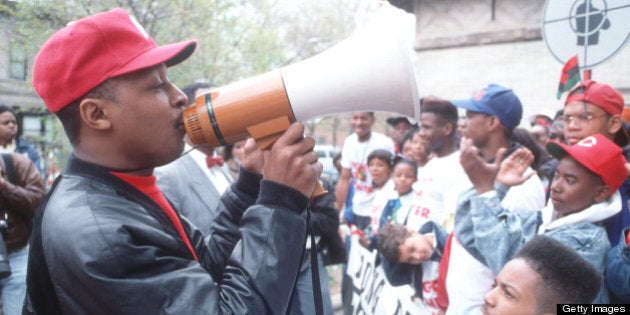 NEW YORK - 1989: Chuck D of the rap group 'Public Enemy' during filming of a video for their song 'Fight The Power' directed by Spike Lee in 1989 in New York, New York. (Photo by Michael Ochs Archives/Getty Images)